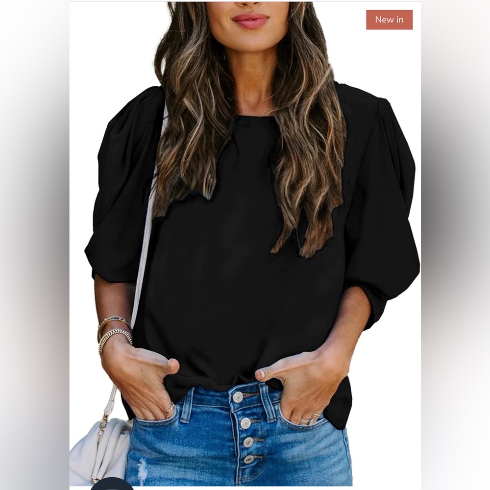 Puff Sleeve Black crew neck shirt